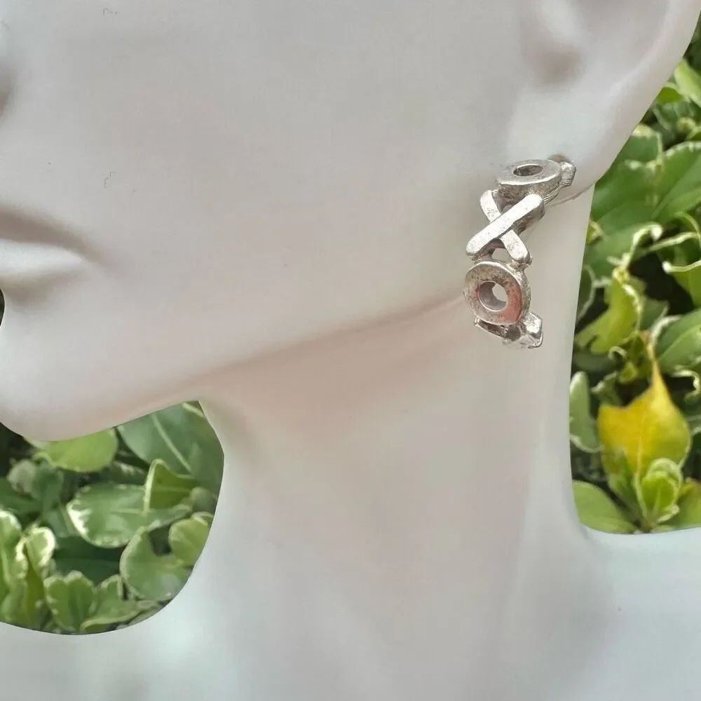 Silver tone XO half hoop earrings